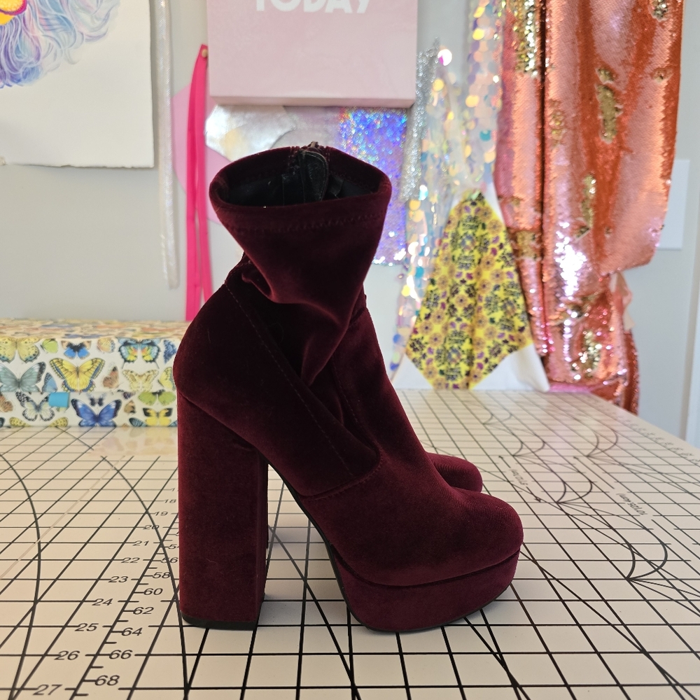 Steve Madden Stardust Platform Sock Bootie -  Burgundy Velvet